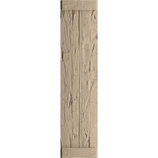 Rustic Two Board Joined Board-n-Batten Hand Hewn Faux Wood Shutters W/End Batten, 11W X 62H